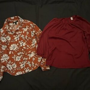Floral Forever 21 and Maroon Old Navy Blouses